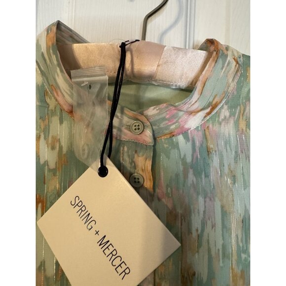 Spring & Mercer S Shimmer Chiffon Midi Prairie Dress Small Long Sleeve NEW - Picture 15 of 16